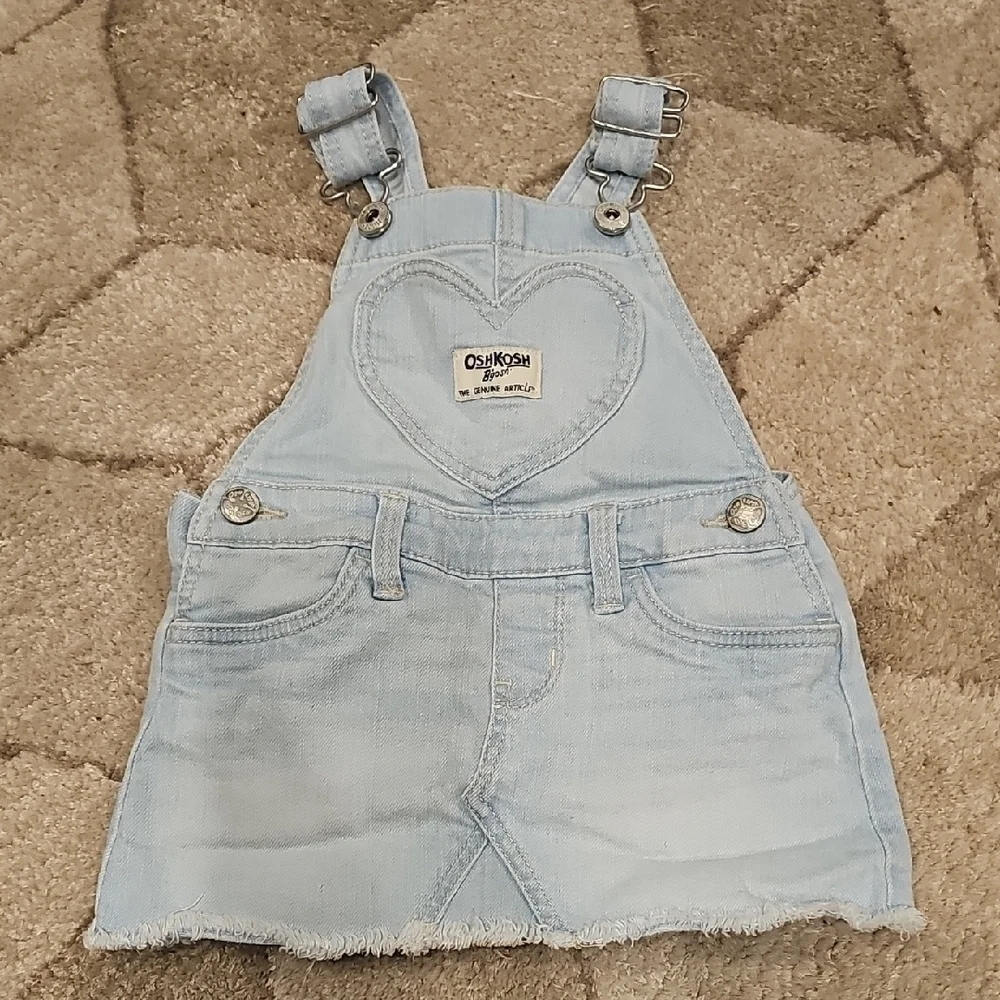 OshKosh B'gosh Blue Overalls Skirt with Adjustable Straps and Frayed Hem